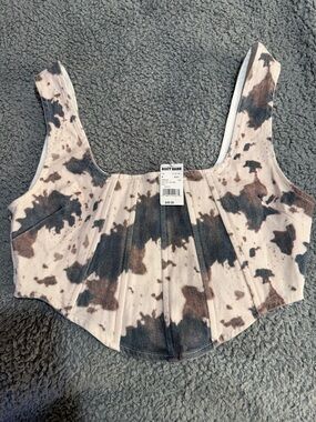 Boot Barn Women's Cowprint Cropped Tank Top - Brown & Cream